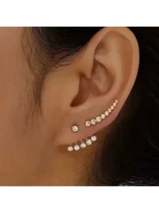 Gold Crystal 3pc Ear Cuff Earring