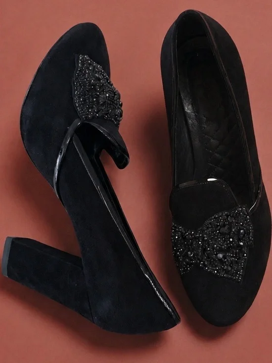 Tory Burch Carissa Embellished Bow Black Suede Pumps Heels 8.5M