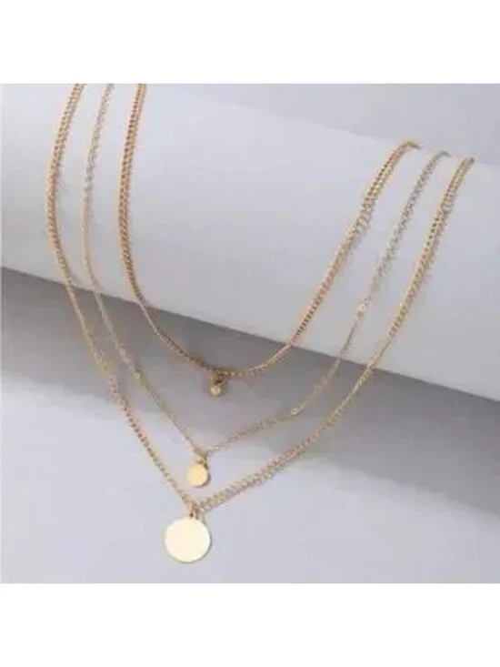 Gold Disc Layered Chain Necklace
