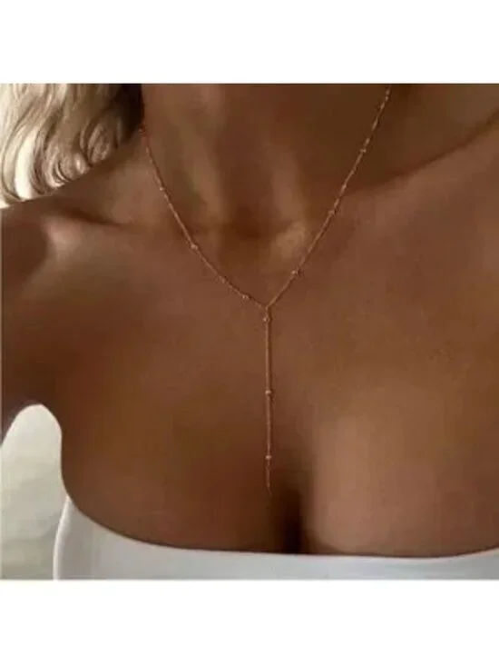 GOLD 14k Gold Plated Beaded Lariat Necklace