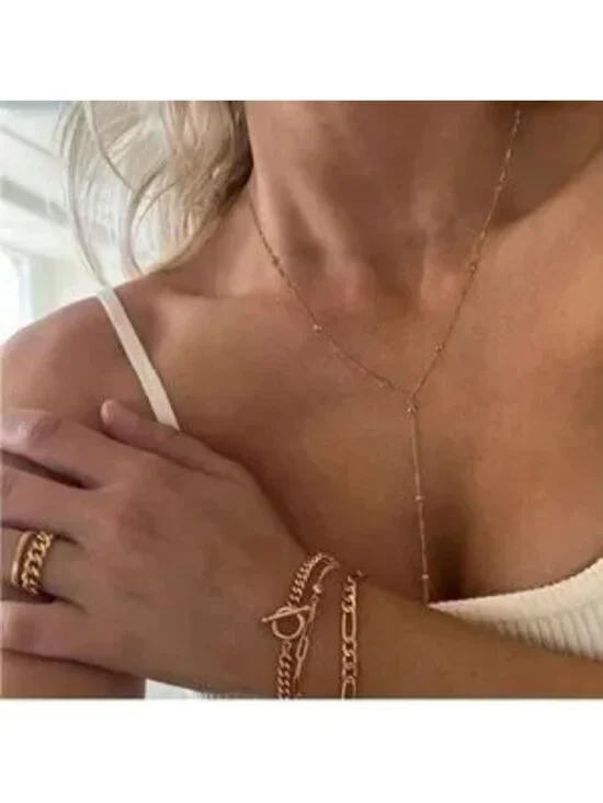 Gold 14k Gold Plated Beaded Lariat Necklace