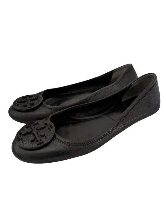 Tory Burch Minnie Travel Ballet Flats Womens 6.5 Black Leather Slip On Shoes