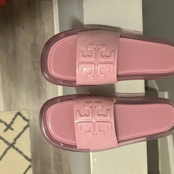 Pink Slide Sandals with Logo-Style Strap