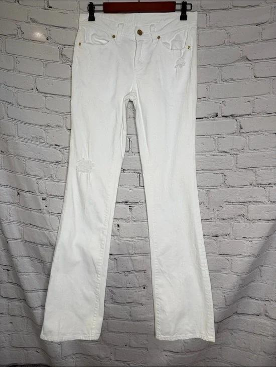 Tory Burch White Distressed Bootcut Jeans Size 27 Excellent Condition