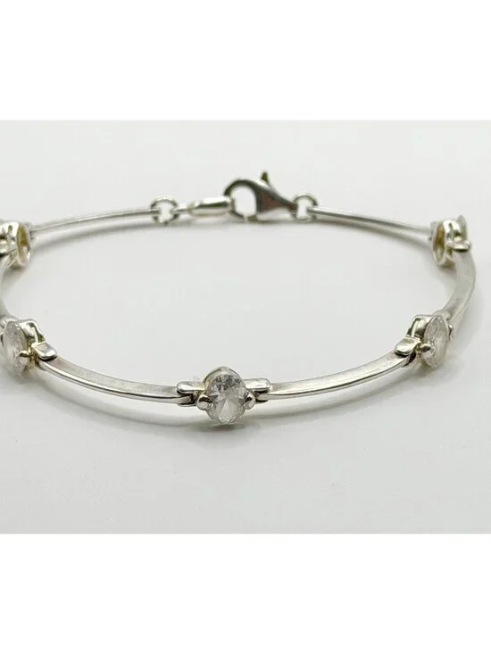 SUC 925 Sterling Silver Oval Cubic Zirconia Stone Link Bracelet‎
