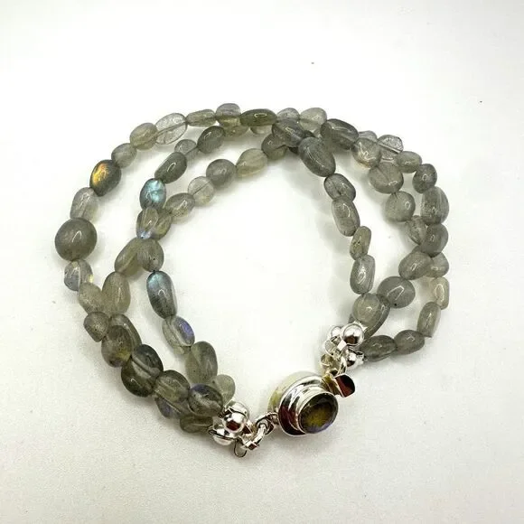 NWOT Labradorite and sterling silver, triple‎ stranded bracelet!