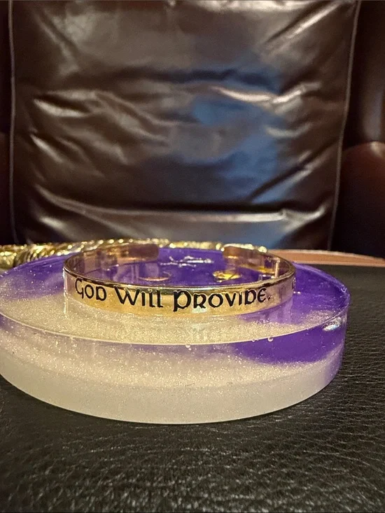 Hallmark Gold Tone Cuff Bracelet with Black Lettering