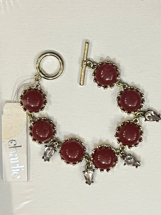 Charlies Gold-Tone Bracelet with Deep Red Cabochons