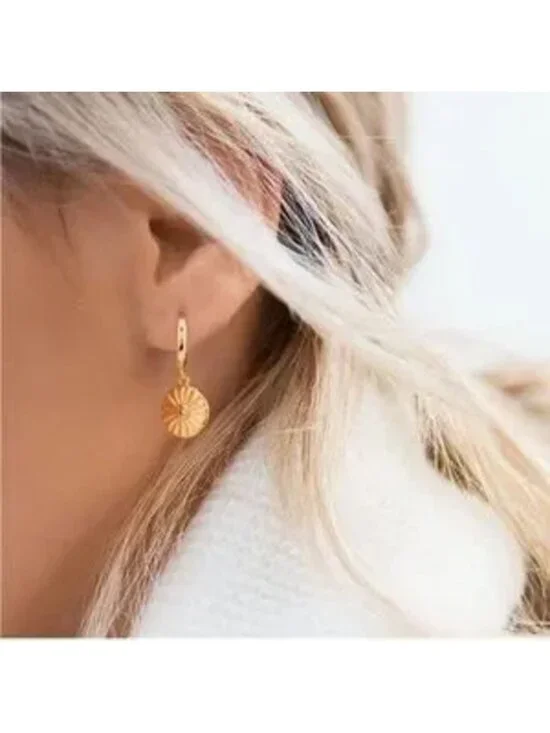 Gold 14k Gold Plated Disc CZ Huggie Hoop Earrings