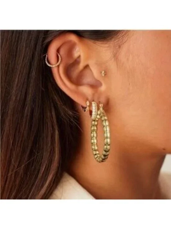 GOLD 14k Gold Plated Beaded Huggie Hoop Earrings
