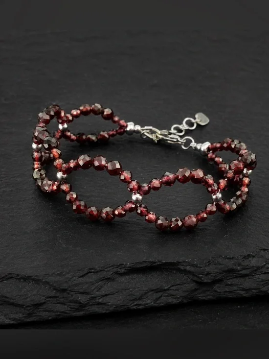Infinity Wave Bracelet Handcrafted in Natural Garnet & Stainless Steel