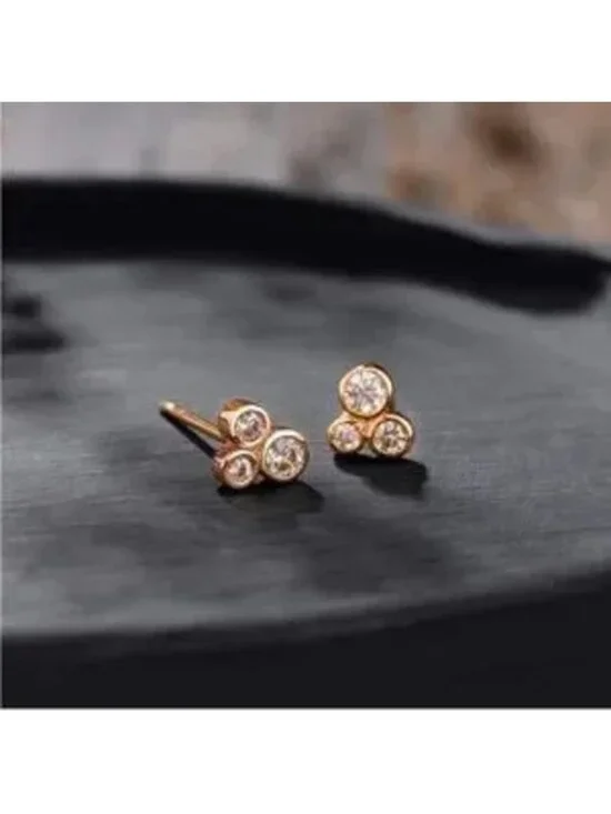 Gold 14k Gold Plated Three CZ Stuff Earrings
