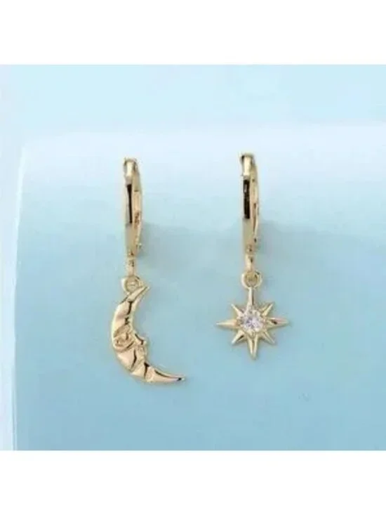 Gold Sun Moon Crystal Earrings