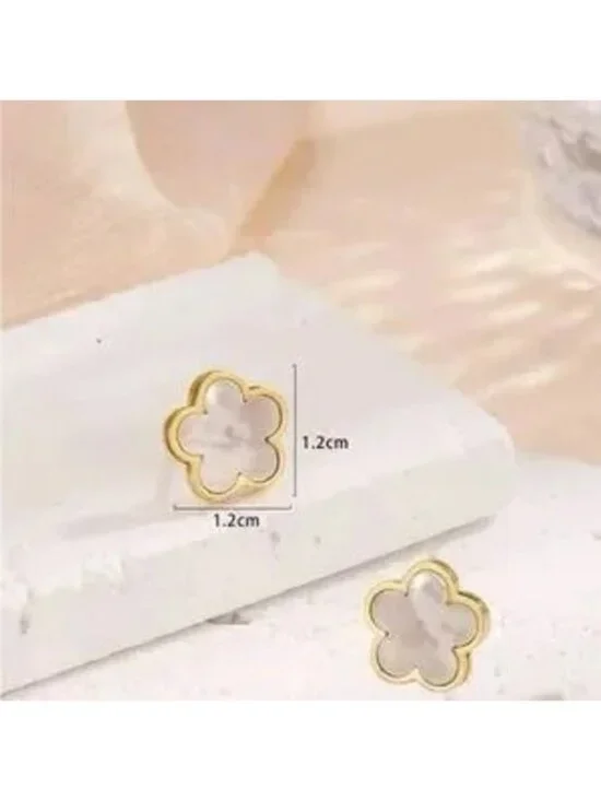 Gold Stainless Steel Flower Charm Stud Earrings