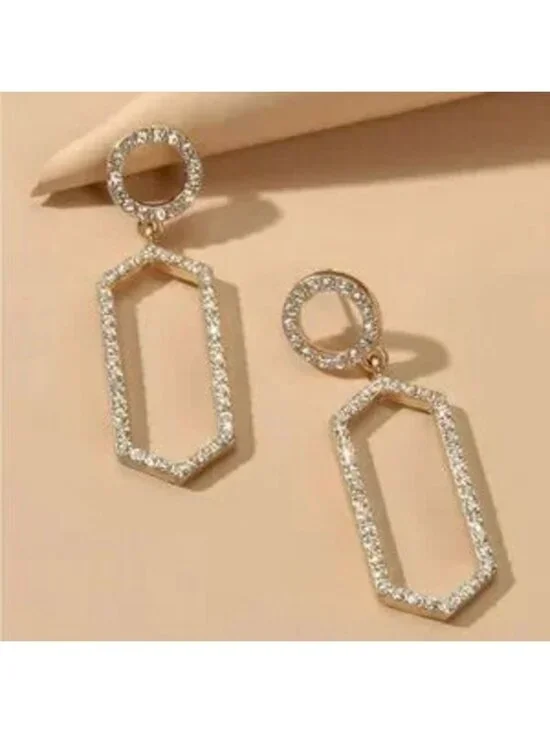 Gold Crystal Geometric Drop Earrings