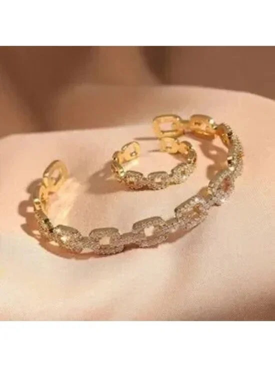 18K Gold Plated CZ Link Bracelet Ring Set C Adjustable