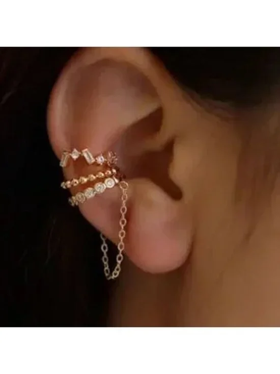 Gold Tone 3-Piece Ear Cuff Set C Zinc Alloy Non-Pierced