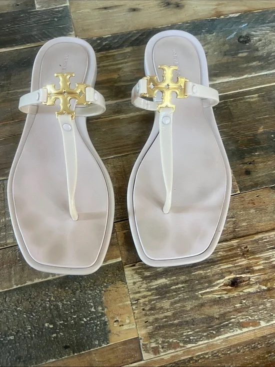 Tory Burch Pale Pink Thong Sandals with Gold Logo