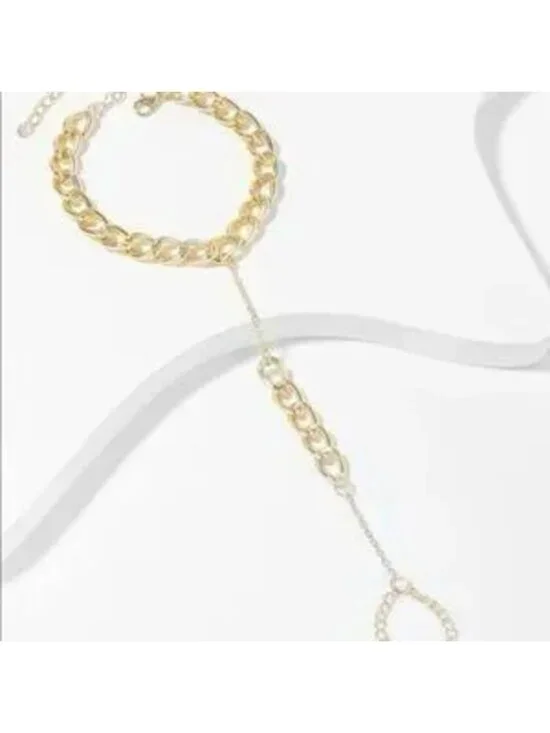 Gold Chain Ring Linked Bracelet