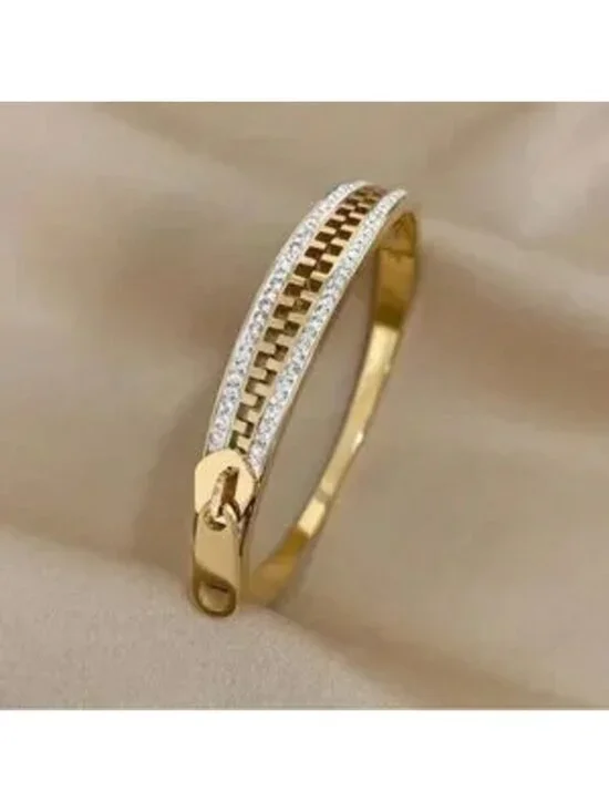 Gold Stainless Steel Zipper Design Bracelet Tarnish Resistant