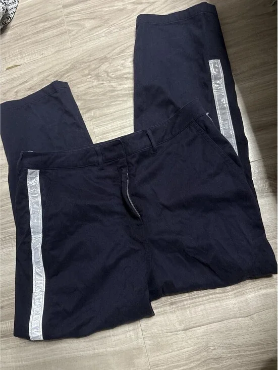 Tory Burch Sport Women’s Navy Silver Trim Slim-Fit Pants 12