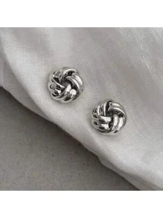 Silver Knot Stud Earrings Classic Twisted Design Everyday Minimalist