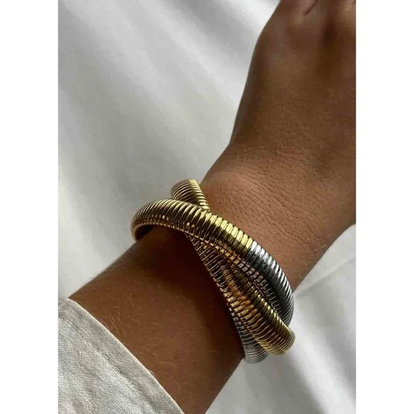 Two-Tone Gold & Silver Twist Coil Bracelet for Women