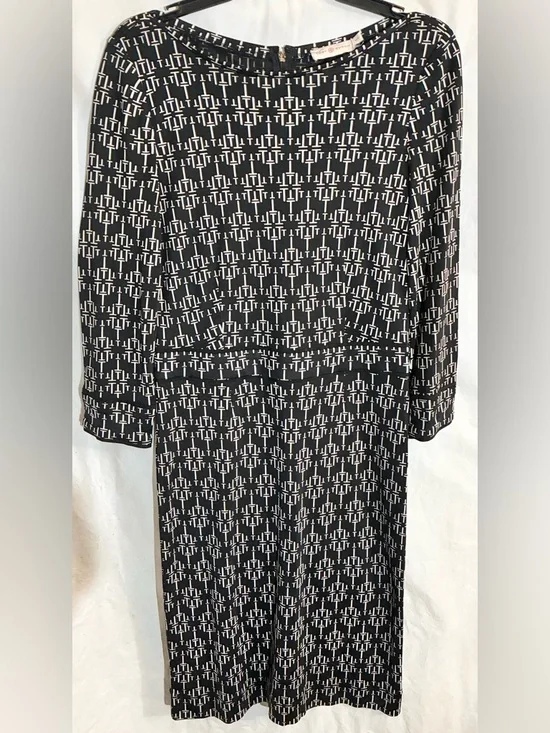 Tory Burch 100% Silk Retro Monogram  Dress Sz M Stretch Party Office