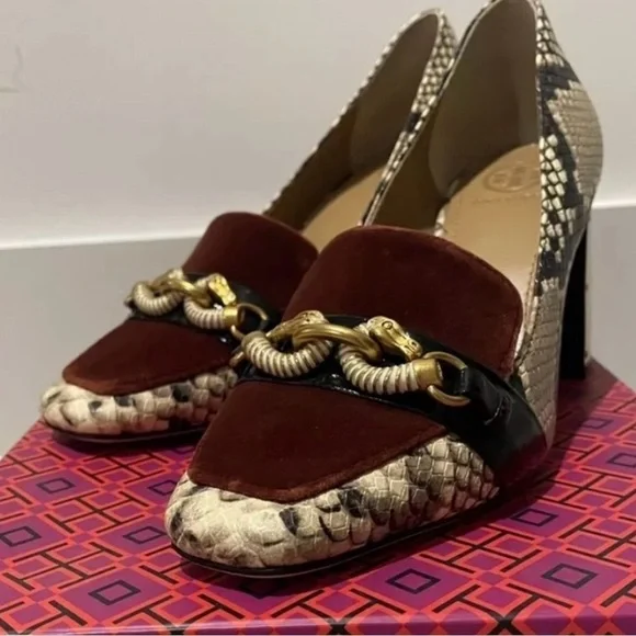 NWT Tory Burch •Jessa Pump •Stamped Snake Printed •Leather and Velvet  •size 7