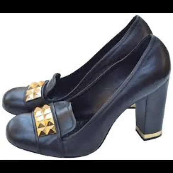 Tory Burch Lizzy Studded Black Leather Loafer Pump