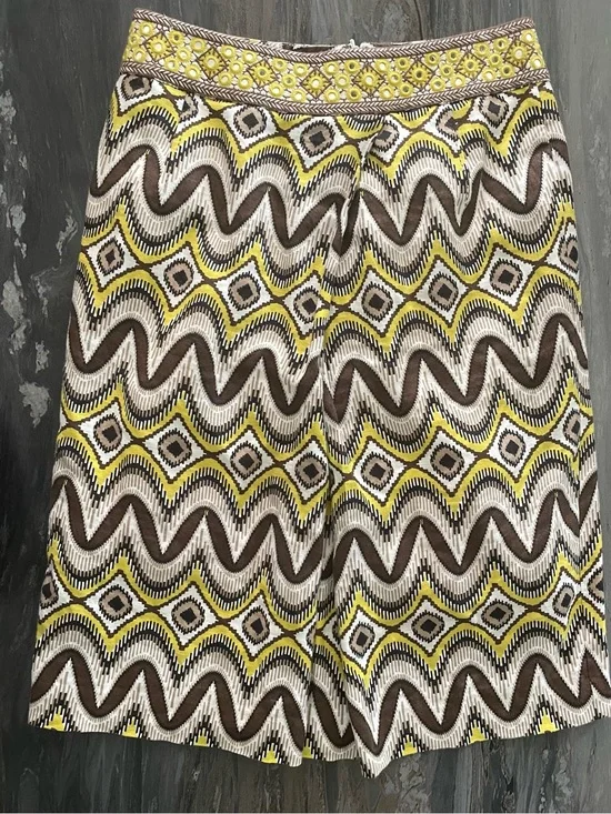 TORY BURCH Brown and Yellow Ikat Skirt