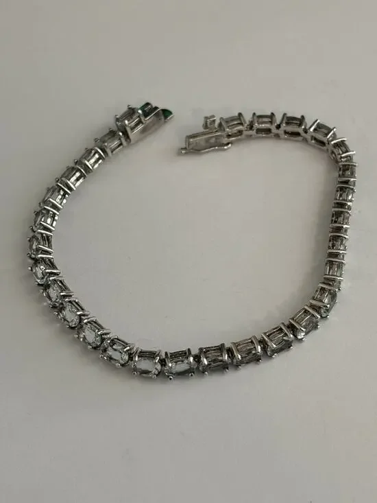 Sterling Silver Aquamarine Tennis Bracelet Marked FAS 925