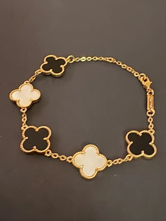 Fashion Stainless Steel Clover Black White Chain Bracelet Adjustable up to 8”