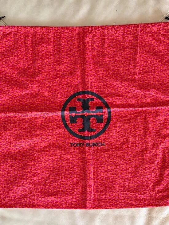 Tory Burch Drawstring Dust Bag Orange Pink Geometric Print Extra Large 23.5 x 22