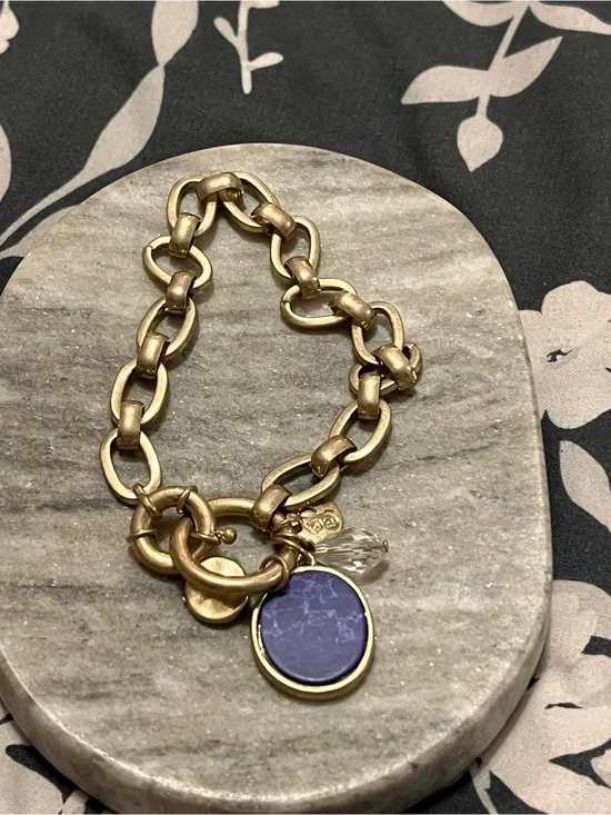 Plunder Gold-Tone Link Bracelet with Purple Disc Charm