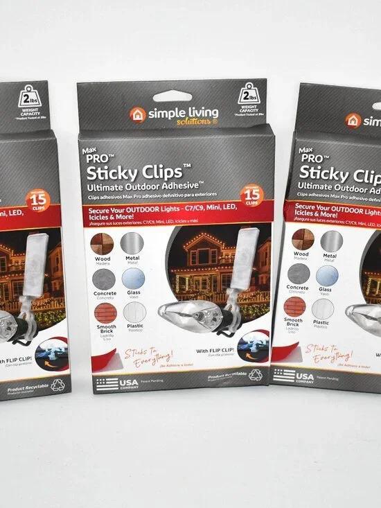 Simple Living Solutions Max Pro Sticky Light Clips, 15 Ct - Set of 3 Boxes Outdo