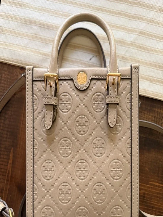 Tory Burch T Monogram Leather Mini Tote in Fresh Clay