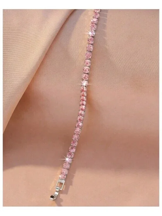 Pink round tennis - Bracelet - Silver - CZs - 4mm 7-8.5