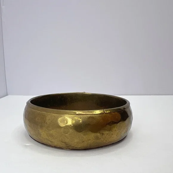 Vintage Hammered Brass Bangle Bracelet Handcrafted Jewelry Boho 70s Chunky Retro