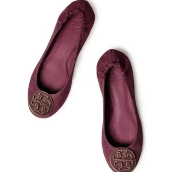 TORY BURCH Reva Maroon Suede Ballet Flats Size 8.5M