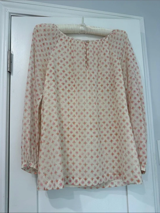Tory Burch Cream Blouse with Pink Floral Print