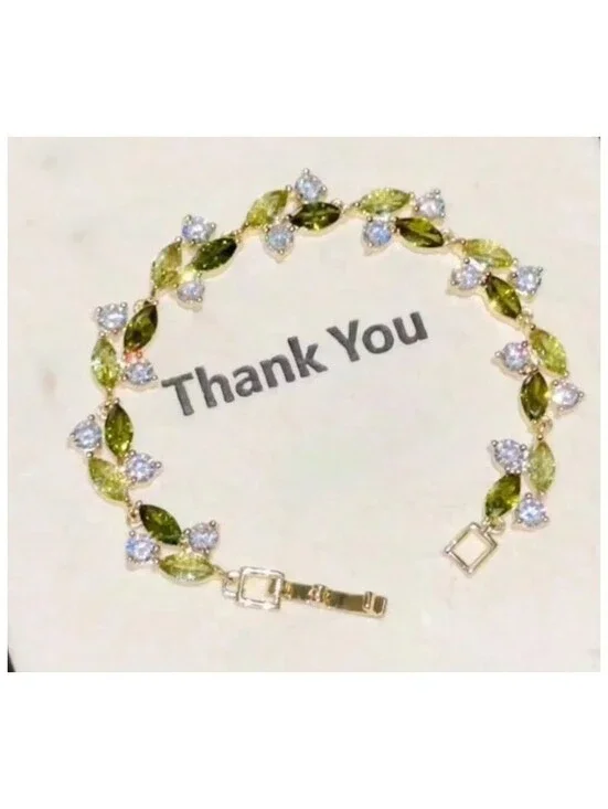 Green vine tennis - Bracelet - Gold - CZs - 7