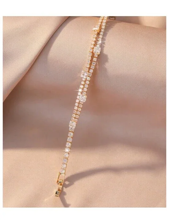 Two row white stone - Bracelet - Gold - CZs - 7