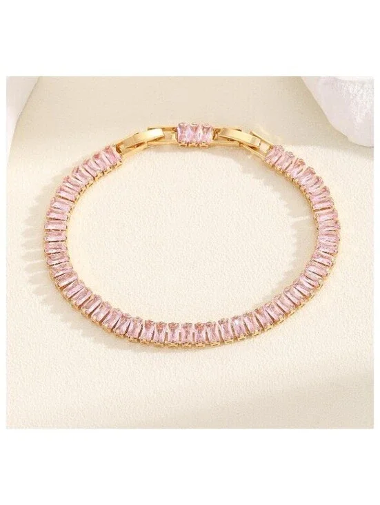 Pink baguette tennis - Bracelet - Gold - CZs - 7-8.5