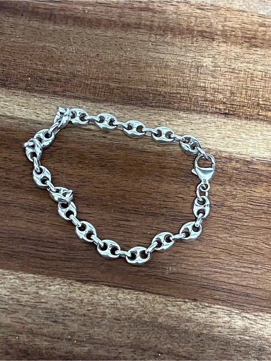 Sterling Silver 925 Italy Dainty Puffy Mariner Link Bracelet