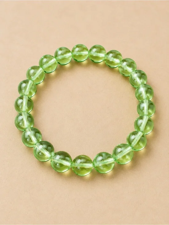 Green Glass Bead Stretch Bracelet - Women Jewelry