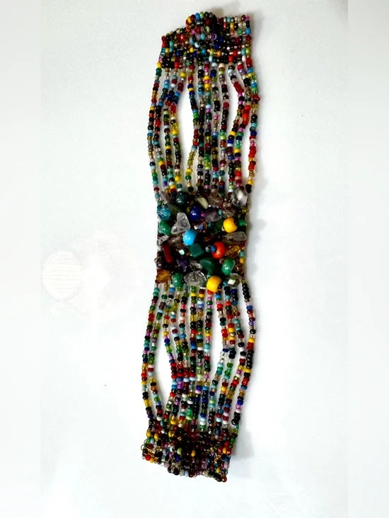Multicolor Seed Bead Mixed Stone Wide Cuff Bracelet Magnetic Closure
