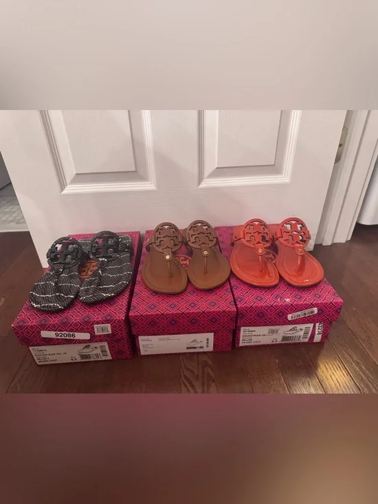 Tory Burch Brown Miller Leather Thong Sandals