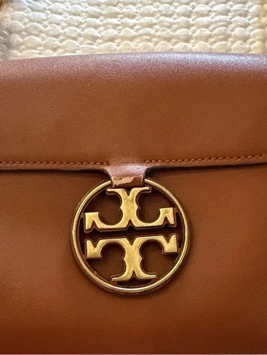 Tory Burch Chestnut Leather Shoulder Bag with Gold Logo