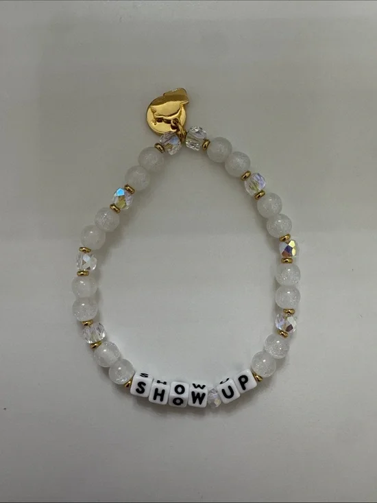LIMITED EDITION 25’ White Beaded 'SHOW UP' Bracelet with Gold Accents